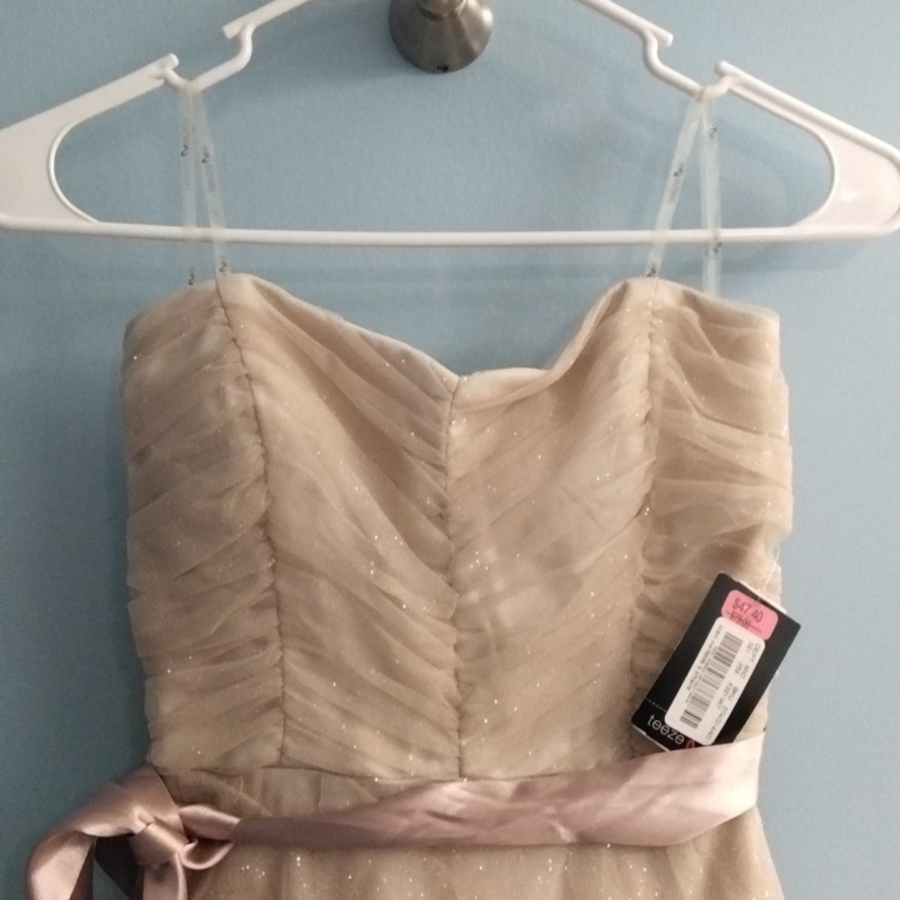 NWT Teeze Me Cream Layered Sparkling Dress with Pink Ribbon Size 3 - Picture 3 of 6